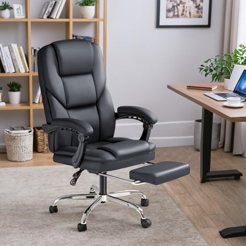 Furmax Office Chair with Footrest Ergonomic High Back Design Executive Computer Desk Chair400lbs, 90-155° Reclining Leather Home Office Desk Chairs Swivel Task Chairs with Wheels (Brown)
