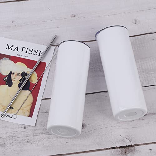 20 Oz Stainless Steel Straight Skinny Tumbler Set (8 Pack), Insulated Slim Thin Travel Cup with Lid, Black