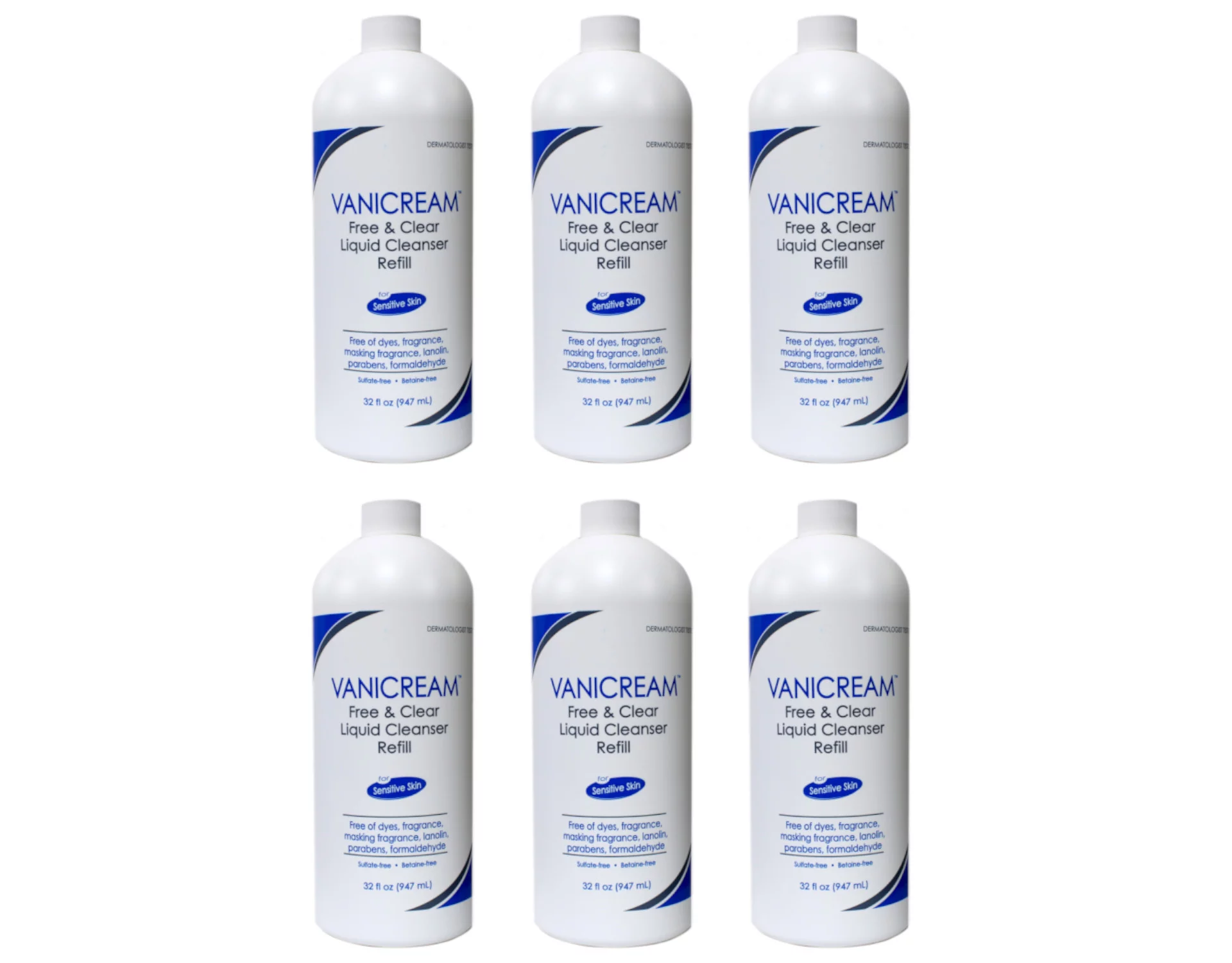 6 Pack Free & Clear Liquid Cleanser for Sensitive Skin, 32 Ounce