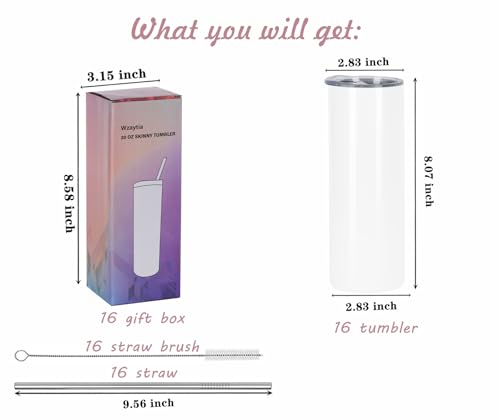 20 Oz Stainless Steel Straight Skinny Tumbler Set (8 Pack), Insulated Slim Thin Travel Cup with Lid, Black