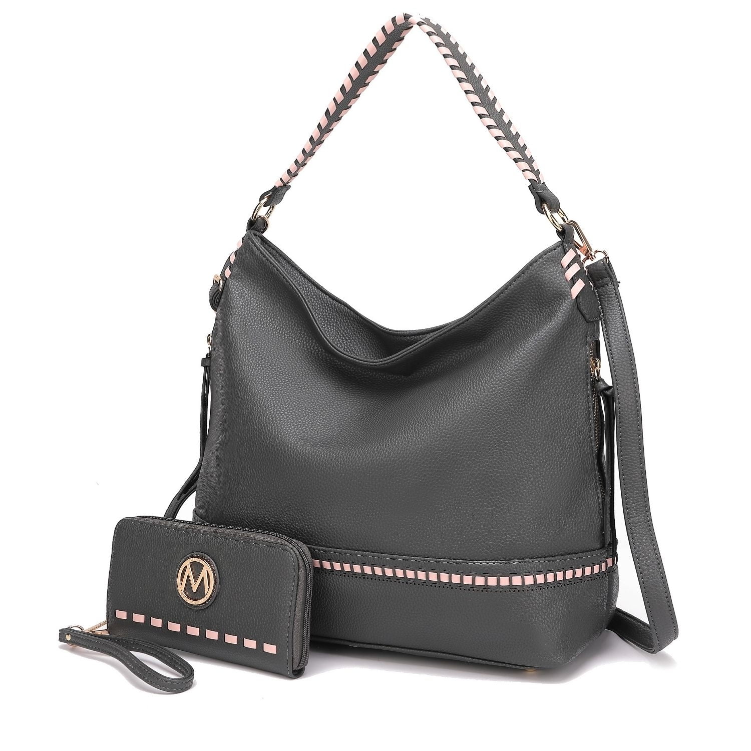 Blake two-tone whip stitches Vegan Leather Womens Shoulder bag  with Wallet by Mia K- 2 pieces