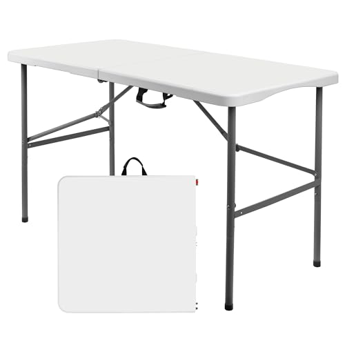 Folding Table, 6 feet Plastic Folding Table for Indoor & Outdoor Activites for Picnic, Camping, BBQ and Party with Carrying Handle, Weight Capacity 330 lbs - White