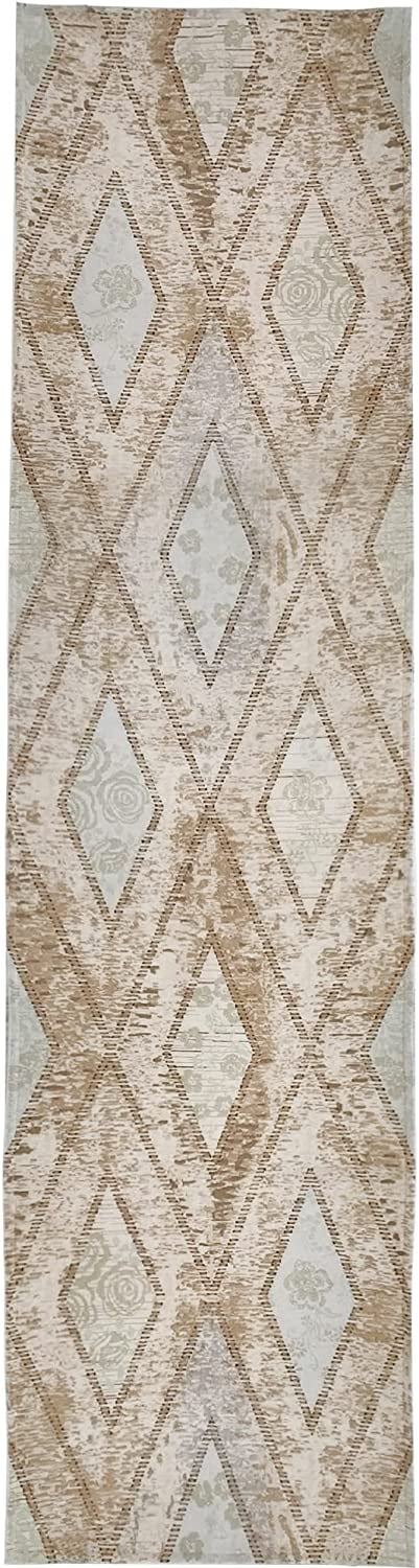 Hallway Runner Rug Machine Washable Non Slip Backing Vintage Inspired Design Beige & Cream Flat Weave 2.3'x9' Dog Friendly Kitchen Runner Non Shedding Indoor Mat