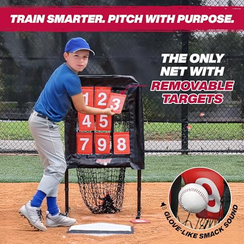 9 Hole Pitching Net with Strike Zone Target, Adjustable Baseball & Softball Pitching Net, 9 Pocket Pitching Target Trainer, Portable Baseball Practice Net for Batting & Pitch Training