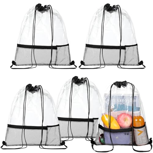 Riakrum 20 Pack Clear Drawstring Bags Bulk Stadium Approved Clear Drawstring Backpack for Sport Events Concerts Travel Beach