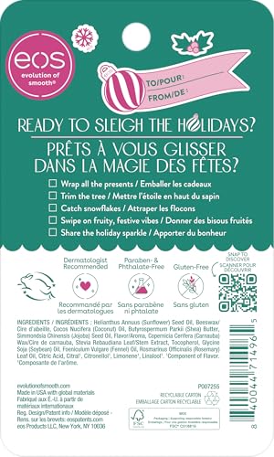 eos Holiday 24H Moisture Mini Super Balm Set, Sugar Plum Spritz, Candy Cane Swirl, Iced Sugar Cookie, Limited Edition Lip Care, Stocking Stuffers, 0.24 fl oz, 3-pack
