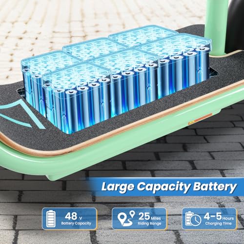 Caroma Peak 500W/800W/1200W Electric Scooter with Seat, 30 Miles Max Range Electric Scooter Adults&Teens, 48V Large Battery, 20MPH Top Speed Foldable Ebike, Adjustable E-Bike with Basket&Kid Seat