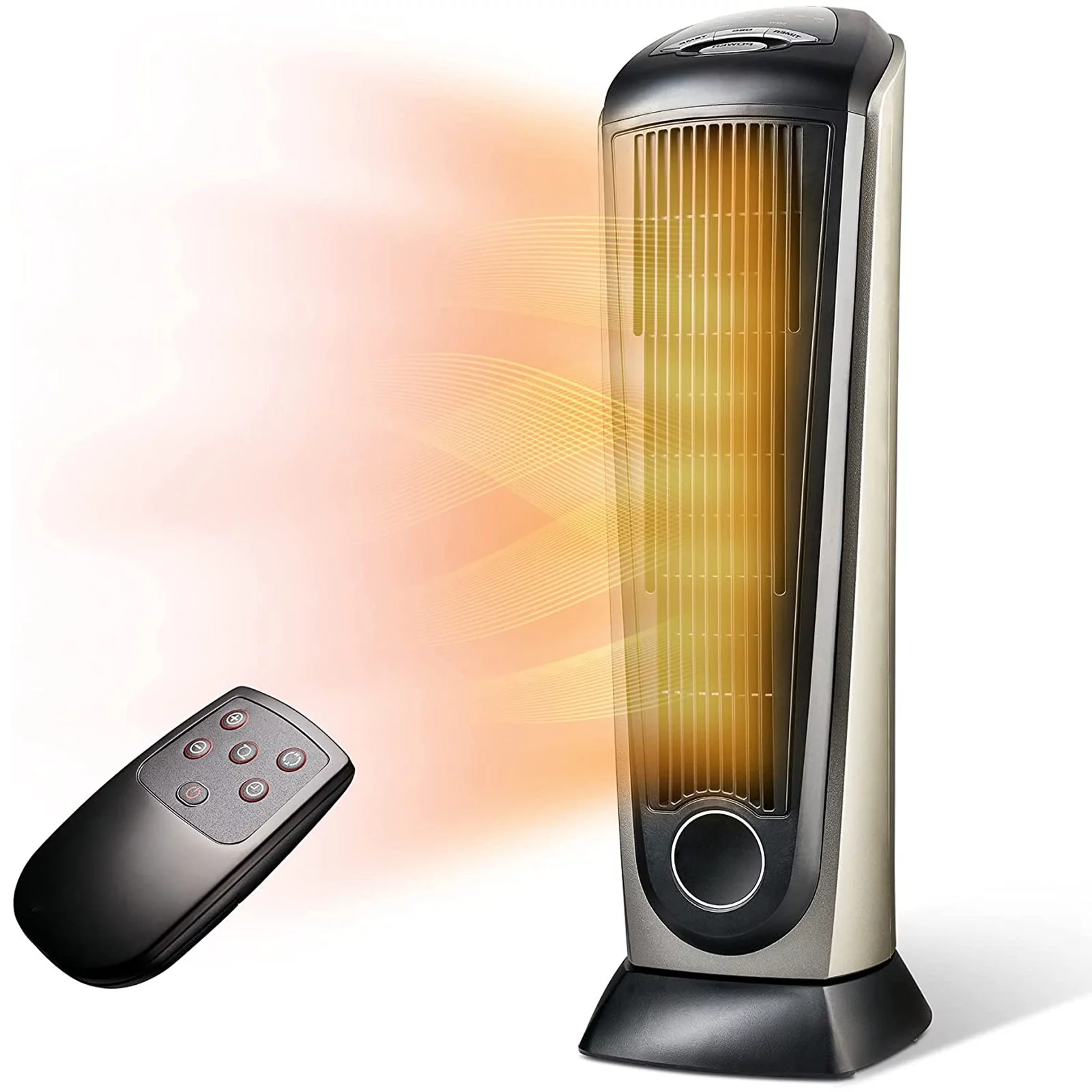 Oscillating Tower Space Heater for Home - with Adjustable Thermostat Timer & Remote Control, 22.5 Inches (1500W Grey/Black)
