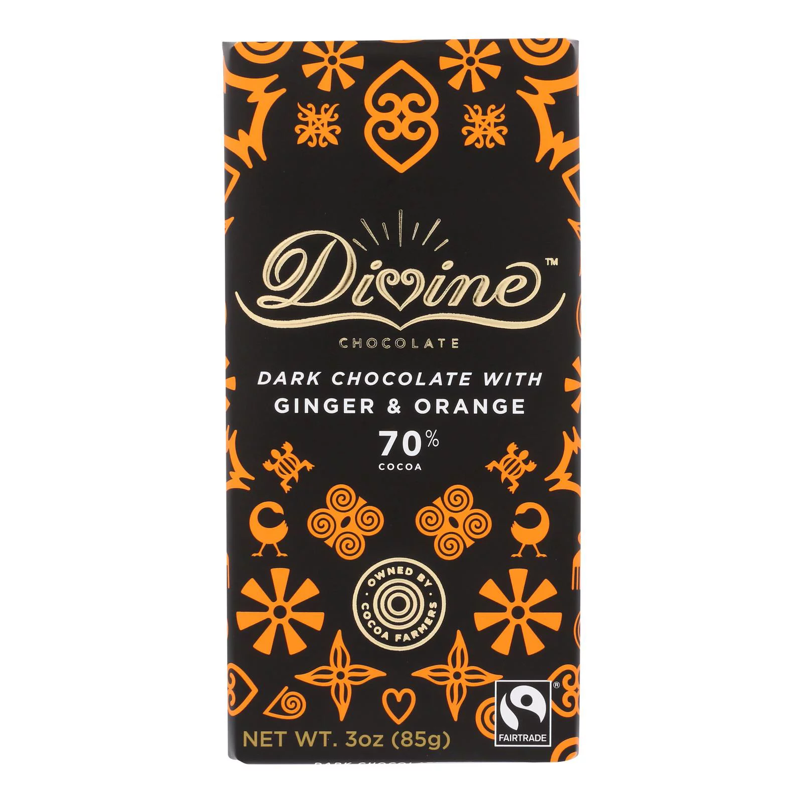 Divine Chocolate Ginger & Orange Dark Chocolate Bar, 3 Oz Pack Of 12