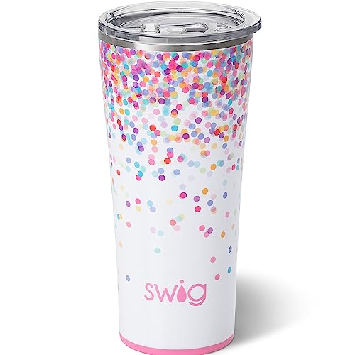 Swig Life 32oz Insulated Tumbler, Travel Coffee Tumbler with Lid, Cup Holder Friendly, Stainless Steel Travel Coffee Mug, Glitter Tumbler, Glitter Gifts (Confetti)