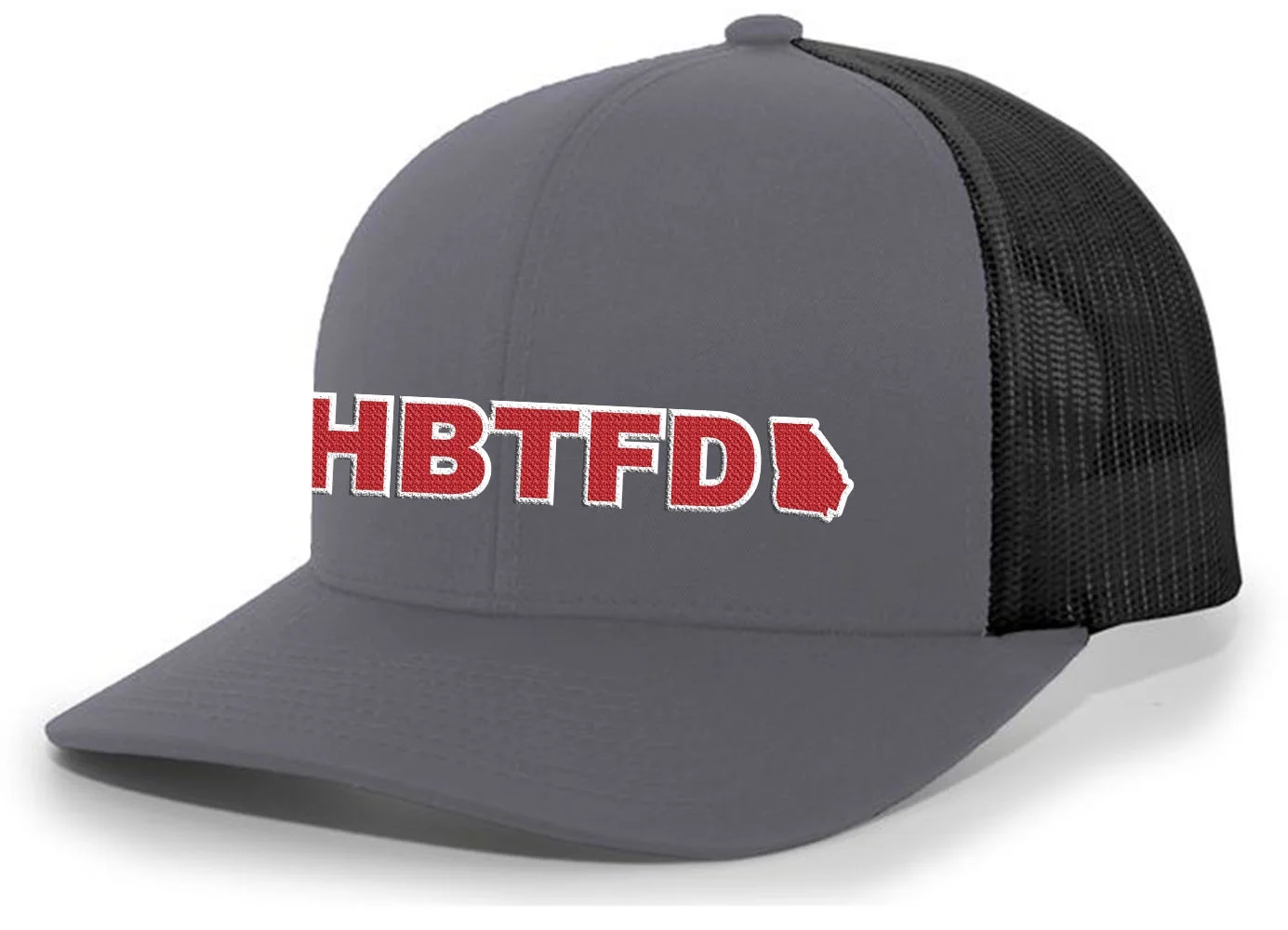 It's All About The South Men's HBTFD Georgia State Outline Football Embroidered Mesh Back Trucker Hat, Black/Charcoal