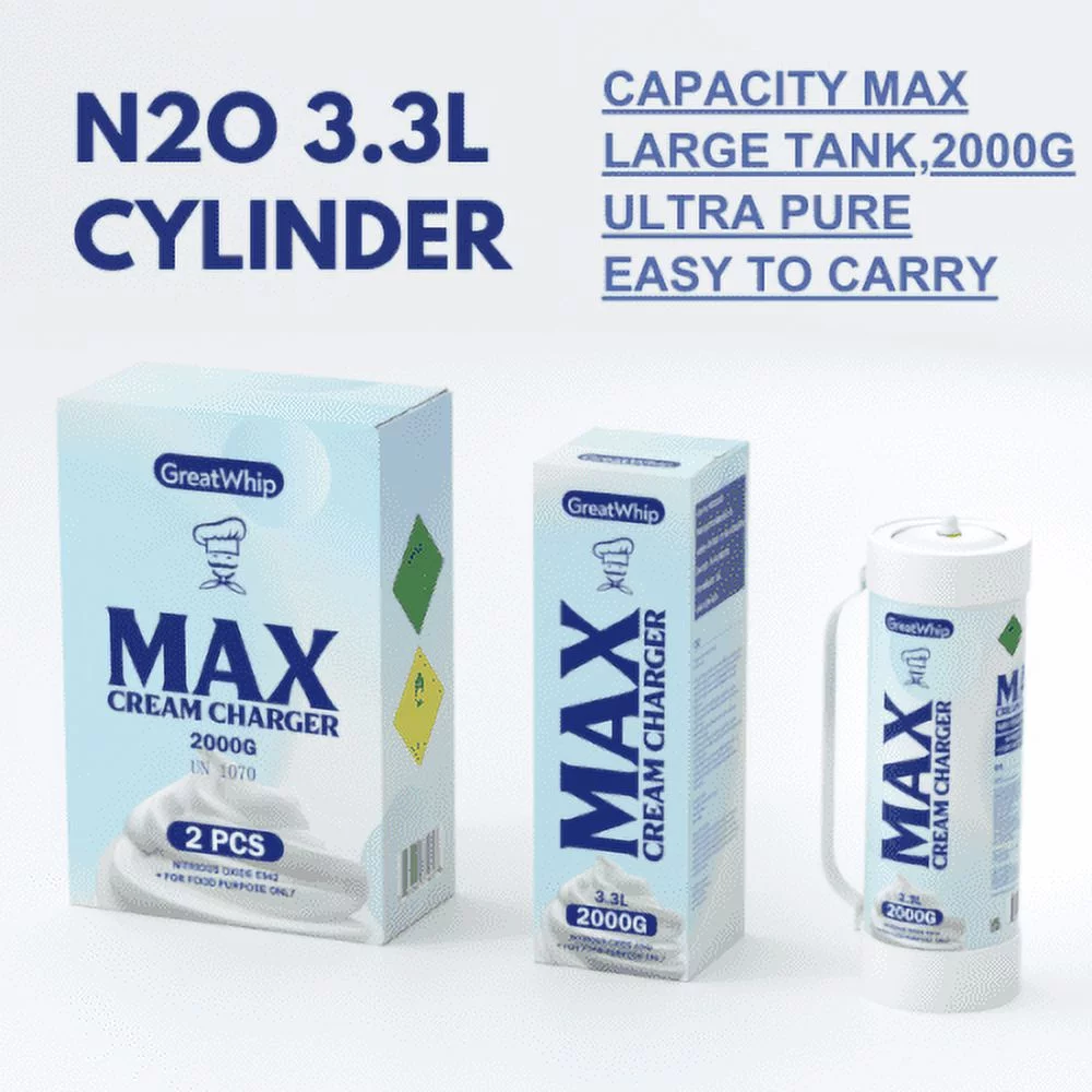 GreatWhip N2O Whipped Cream Chargers 3.3L/2000g Tank Whipped Cream Whippers(2 Cylinders)