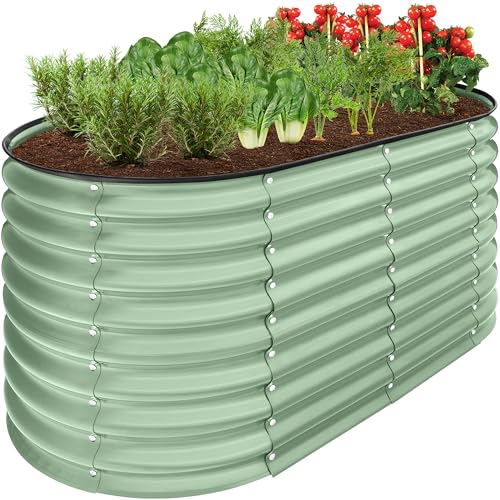 Best Choice Products 8x2x2ft Metal Raised Garden Bed, Oval Outdoor Deep Root Planter Box for Vegetables, Herbs w/ 4 Support Bars, 215 Gal Capacity - Charcoal