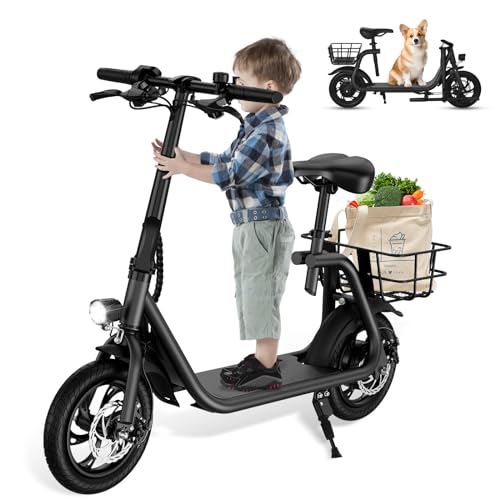 SEHOMY Electric Scooter for Adults 330lbs, Folding Bike Escooters with Seat and Basket, 850W Peak Motor, 25 Miles Range, 22MPH, Storage Basket, 14