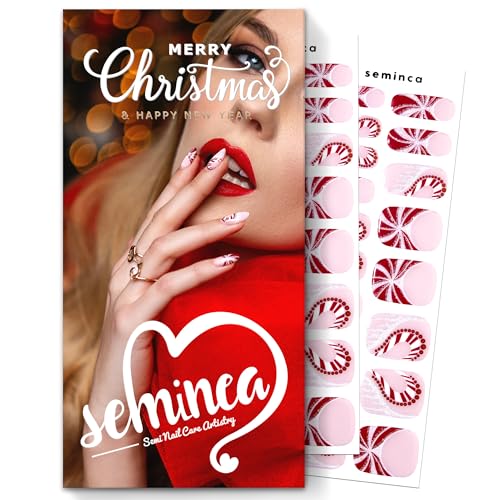 Semi Cured Gel Nail Strips-Easy Apply Christmas Gel Nail Stickers Holiday Semi Cured Manicure Strips with Sparkling Xmas Designs (Classic Yule)