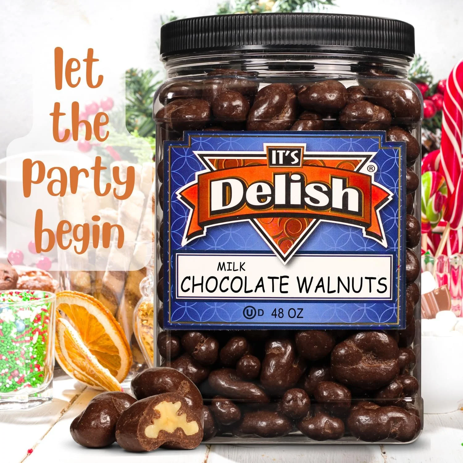 Milk Chocolate Covered Walnuts by It's Delish, 48 oz Jumbo Container Candy Nuts, Dairy Kosher Snacks