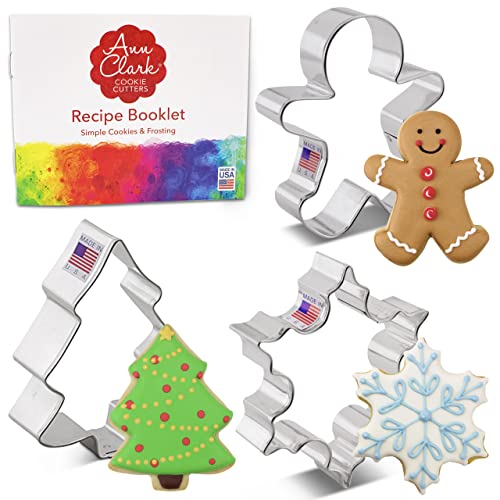 Ann Clark Cookie Cutters Christmas Cookie Cutters 3-Pc. Set Made in USA, Snowflake, Gingerbread Man, Christmas Tree