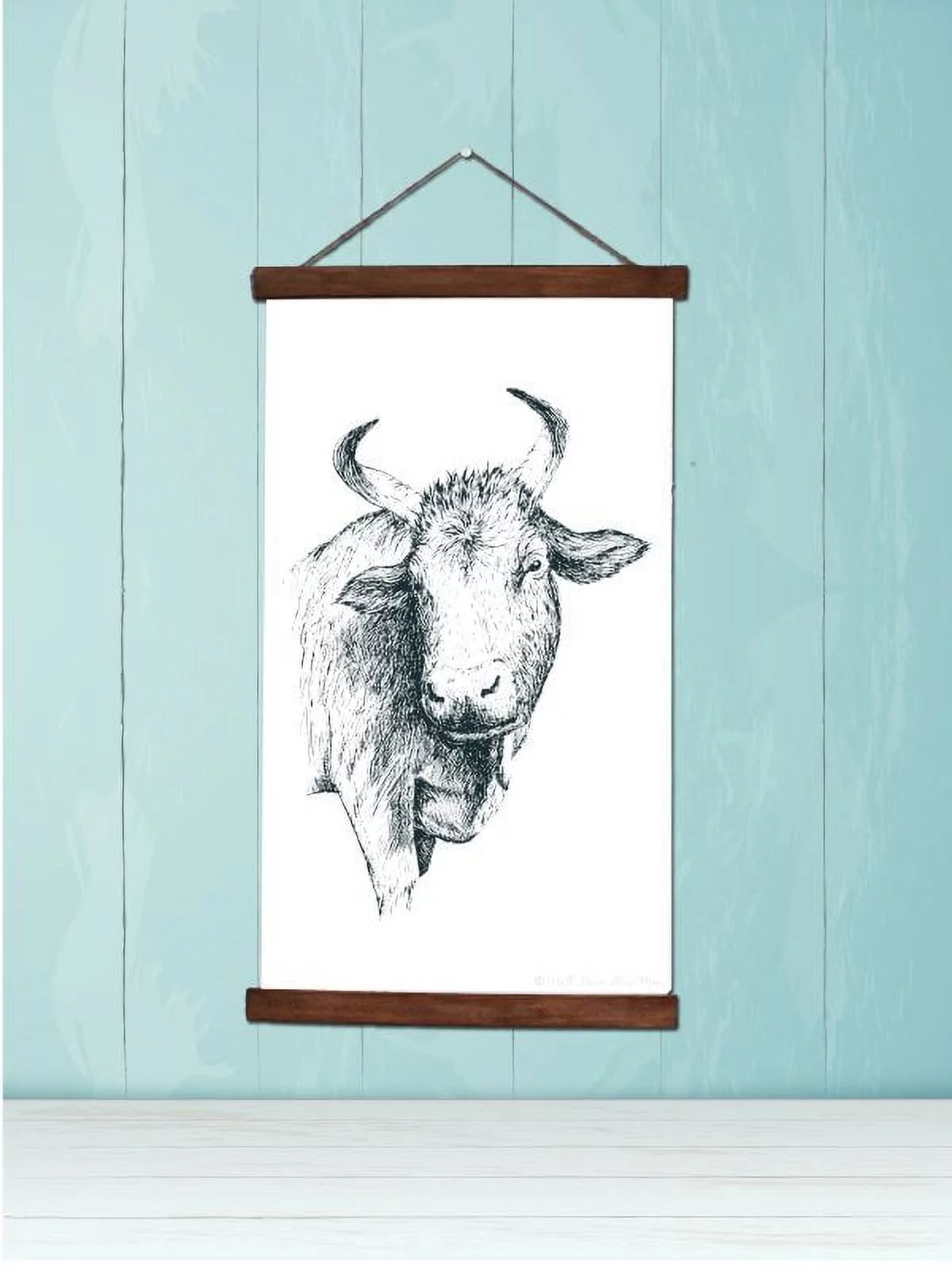 Wood, Canvas Sign, Farm Animal Cow Art Farmhouse Style Décor Print, Lightweight Ready to Hang Wall Hanging, 15x26-Inch