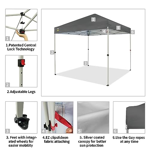 CROWN SHADES 10x10 Pop Up Canopy - Beach Tent with One Push Setup - Easy Outdoor Sun Shade for Events, Parties, Camping - Gazebo with STO-N-Go Cover Bag, Silver Coated Top, White