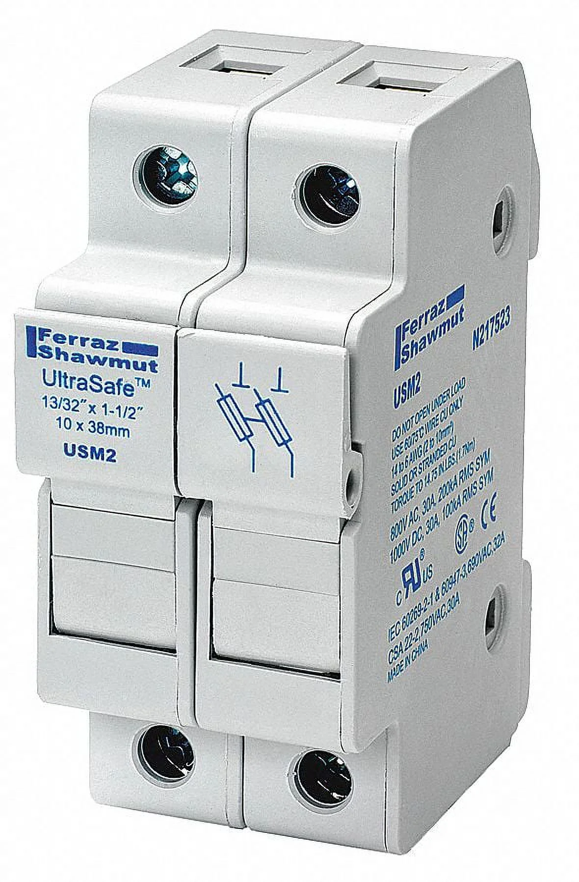 Mersen Fuse Block,0 to 30A,Midget,2 Pole  USM2