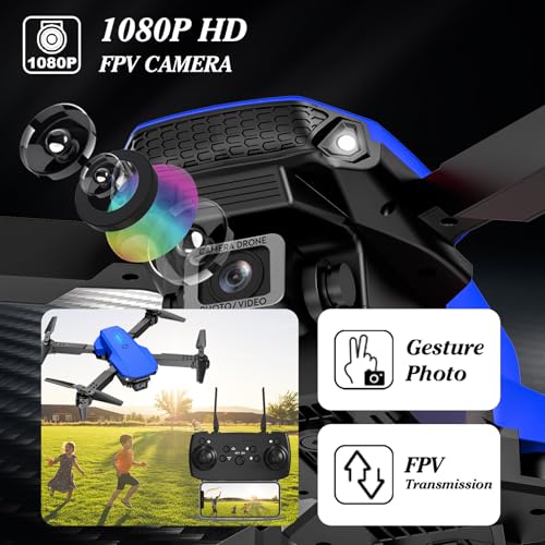 Drone with 1080P Camera for Kids, Foldable Mini Drone for Kids Boys Beginners, 2 Batteries, Toys Drone, Gestures Selfie, One Key Start, 360° Flips, Toy Gifts for Boys Black E88