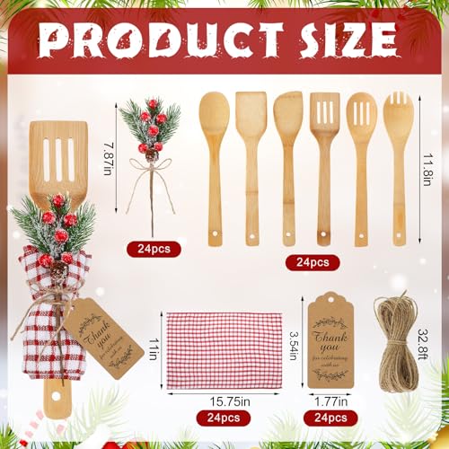 24 Set Christmas Kitchen Utensils Set Christmas Spatulas Bamboo Spoons with Artificial Picks Waffle Towel Thank You Tag Cooking Tools for Mom Holiday Gift Kitchen Decoration(Heart Shape)