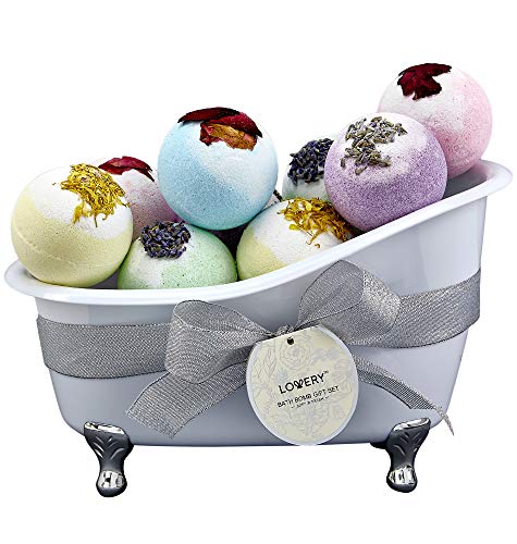 Christmas Gift Baskets for Women Holiday Gift for Teen Girls Bath Bomb Self Care Gifts for Women Spa Bath Set, White Elephant Gifts 10 Two Tone Bath Fizzies W Shea & Coco Butter Dry Flower Petals