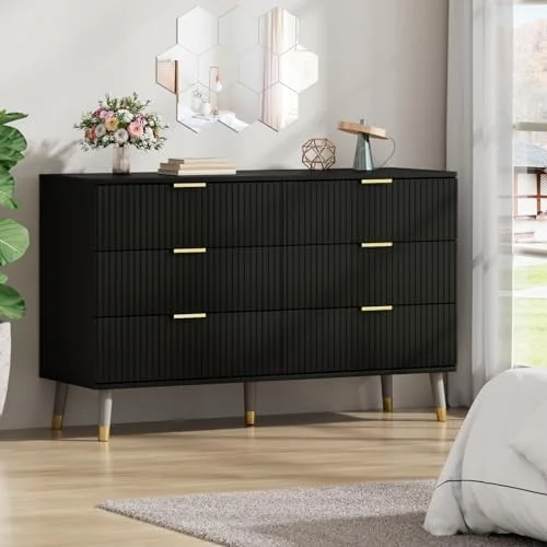 RUNFAYBIU Dresser for Bedroom  7 Drawer Dresser with Metal Handles  Modern Black Dresser with Spacious  Space  Deep Chest of Drawer for Living Room  Hallway and Nursery.