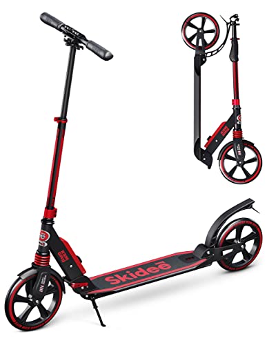 Skidee Adult & Teen Scooter Adjustable Height, Folding, Large Wheels, Lightweight, Durable, Anti-Shock Suspension, Up to 220 lbs