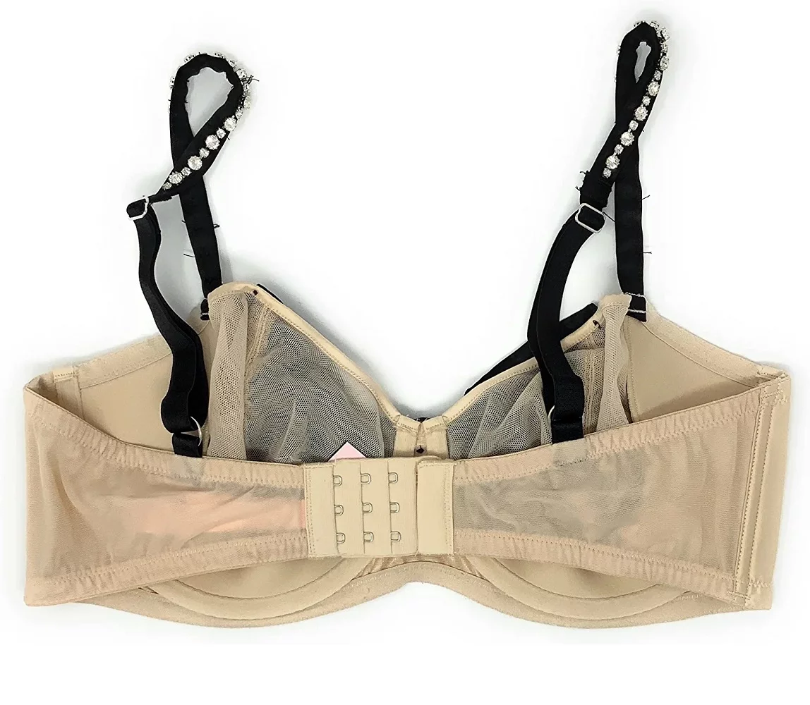 Victoria's Secret Dream Angels Push-Up Without Padding Bra Satin Bow Beige Rhinestone Strap 36D NWT