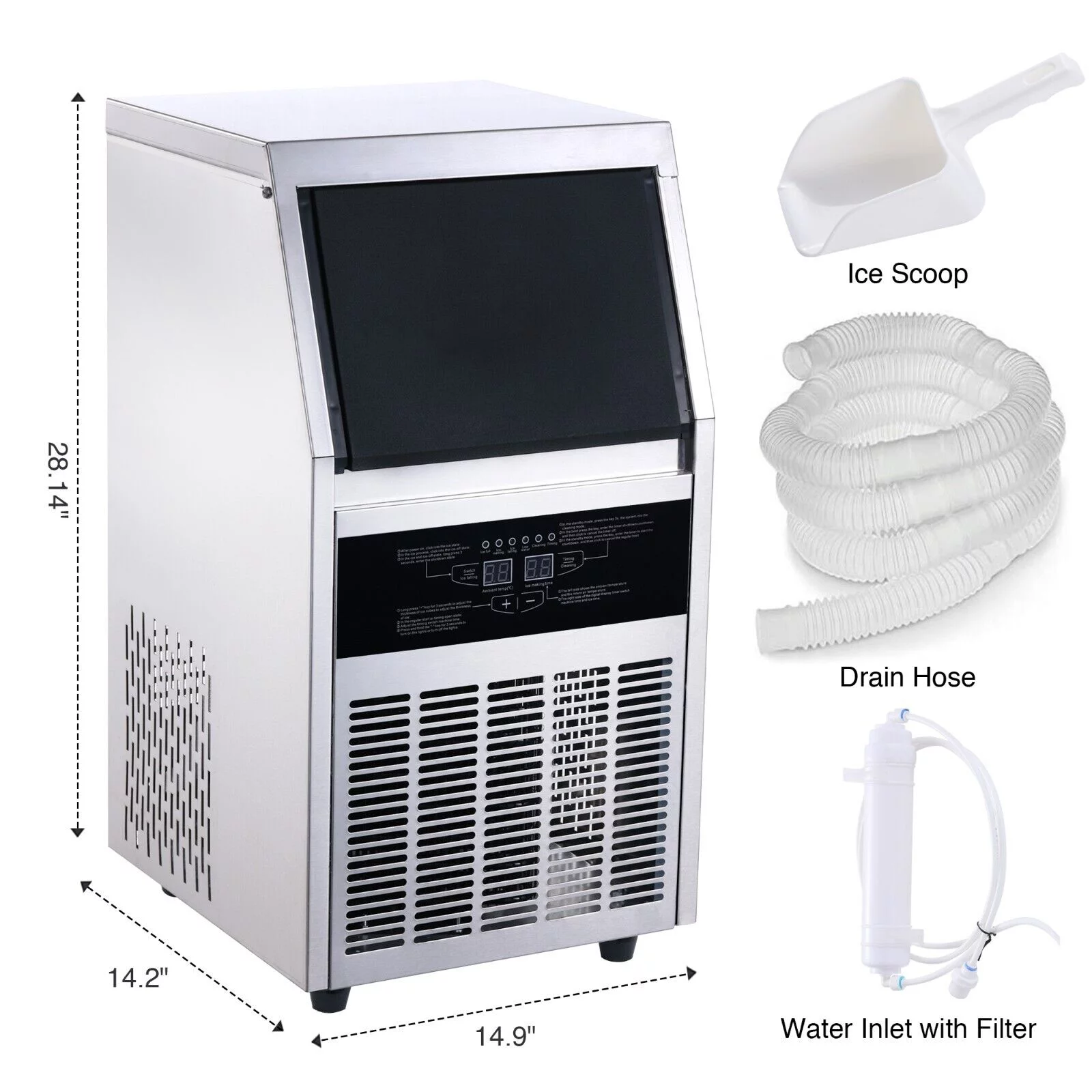 Commercial Ice Maker 150lb Stainless Steel Bar Restaurant Built-in Cube Machine