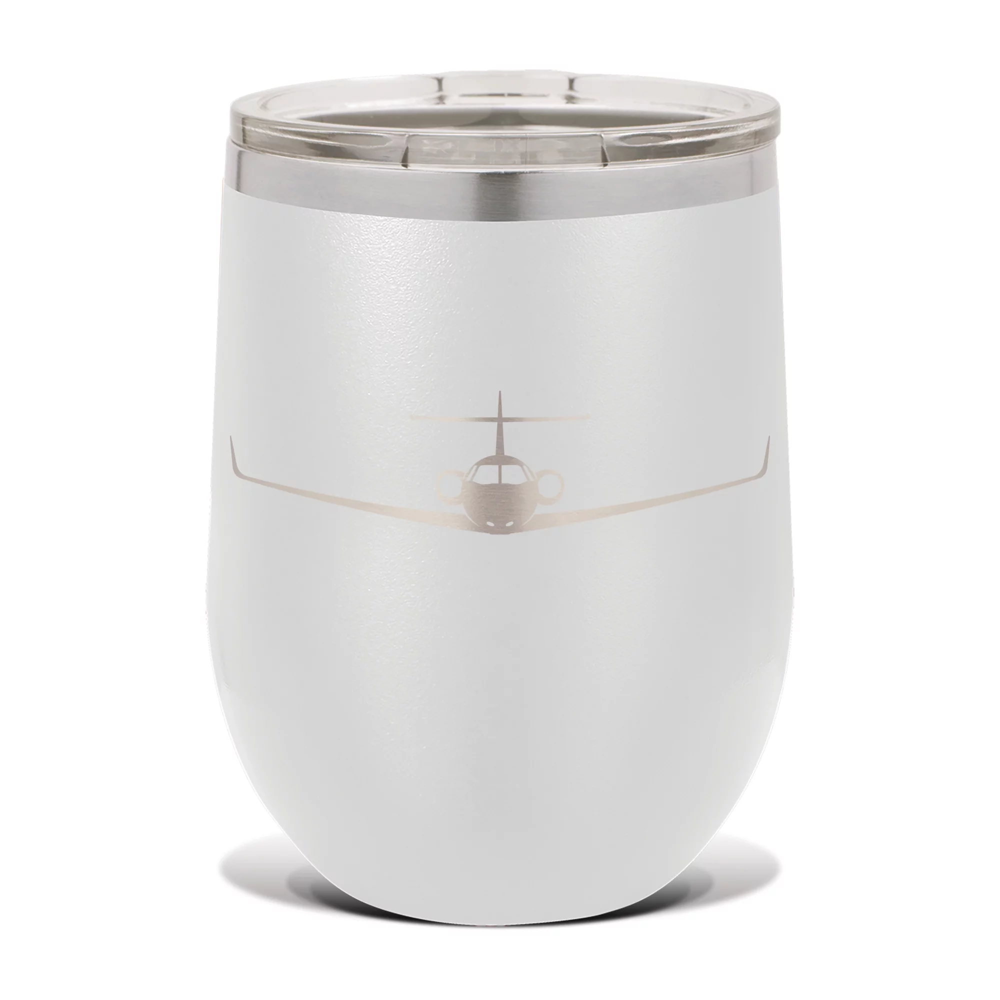 Hawker 800XP Wine Tumbler 12 oz - Laser Engraved - Polar Camel - Stainess Steel - Vacuum Insulated - Double Walled - Wine Glass - Stemless - Drinkware Clear Lid - 800 aircraft - White
