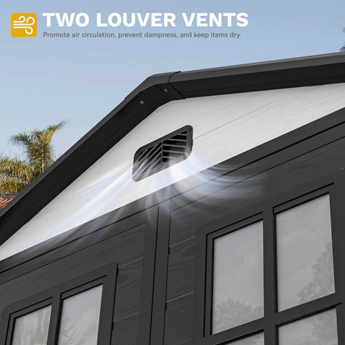 DWVO 6x4.4 FT Resin Storage Shed with Fence-Style and Side Windows, Lockable Door, and Vents for Garden, Backyard, Patio, Lawn, Brown