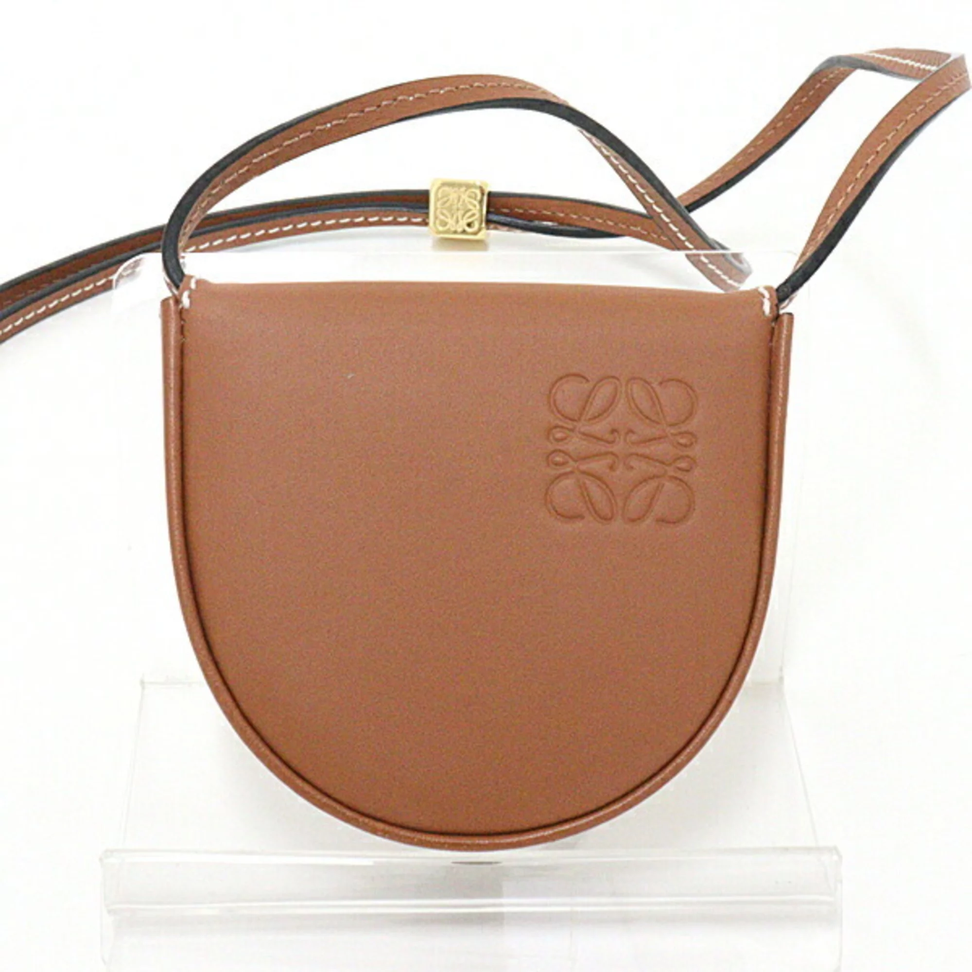 Pre-Owned Loewe LOEWE Heel Pouch Mini Soft Calf Tan 109.54.T15 Neck Shoulder Crossbody Anagram Coin Case (Like New)