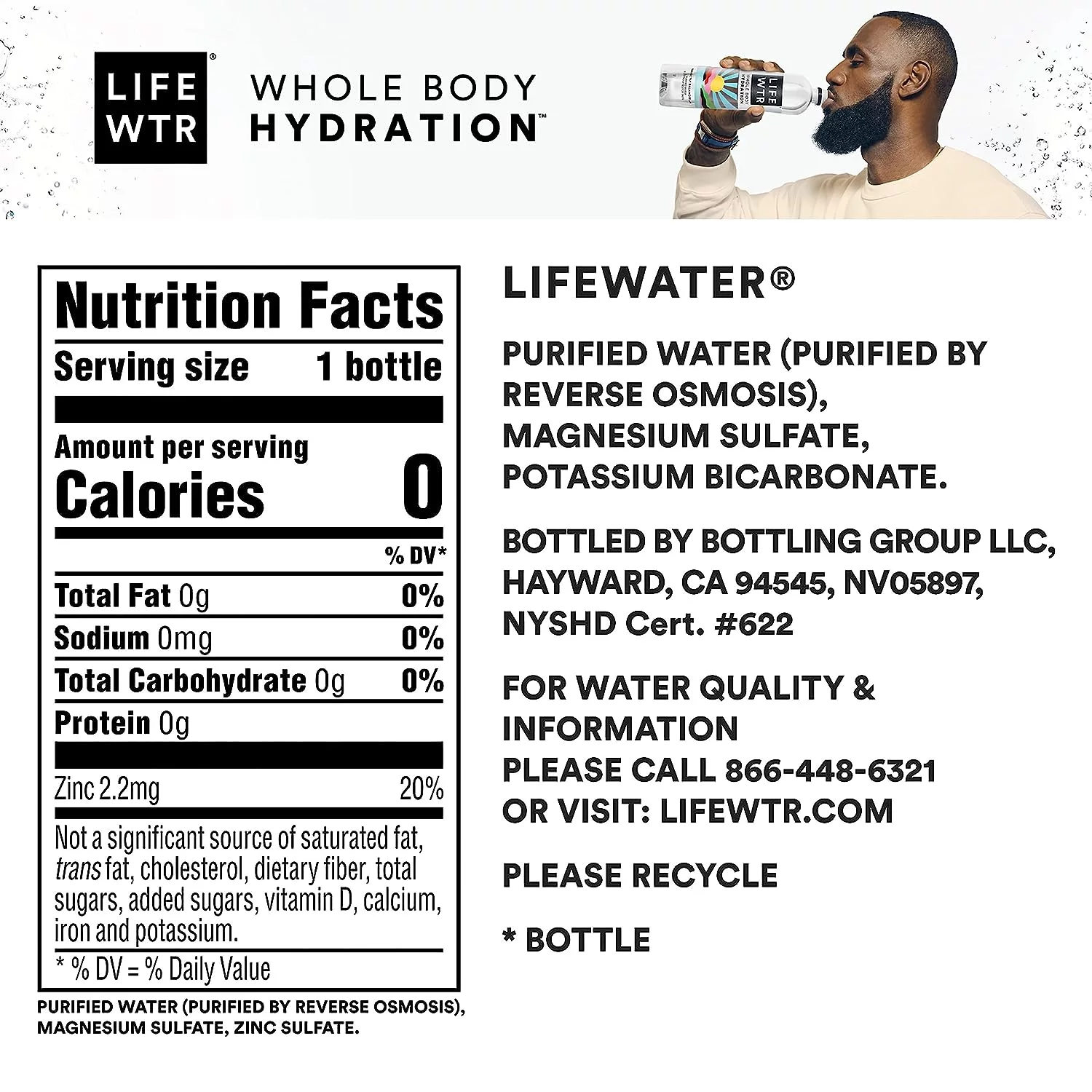 LIFEWTR Purified Drinking Water, 20 fl oz, 20 Pack Plastic Bottles