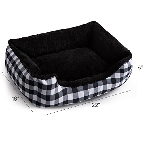 Hollypet Printed Flannel Rectangle Plush Dog Cat Bed Self-Warming Pet Bed, Christmas Red and Green Check