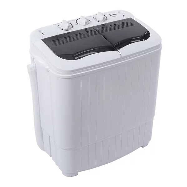 Fithood ZOKOP Compact Twin Tub with Built-in Drain Pump XPB35-ZK35 14.3(7.7 6.6)lbs Semi-automatic Gray Cover Washing Machine