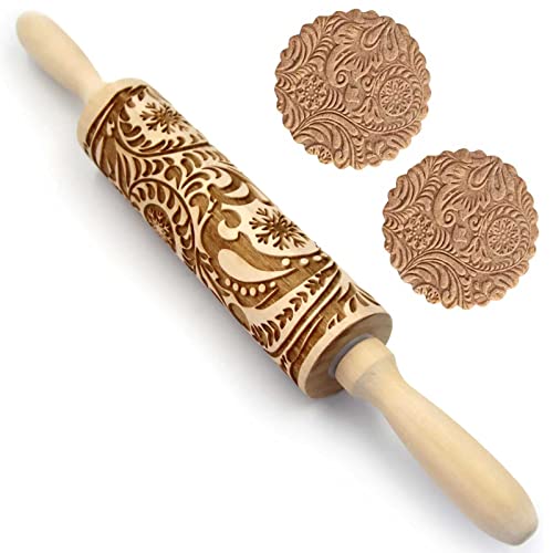Embossed Wisteria 1 Rolling Pins - Patterned, Flower, Engraved, 3D for Wedding, Holiday, Christmas, Mother, Friends