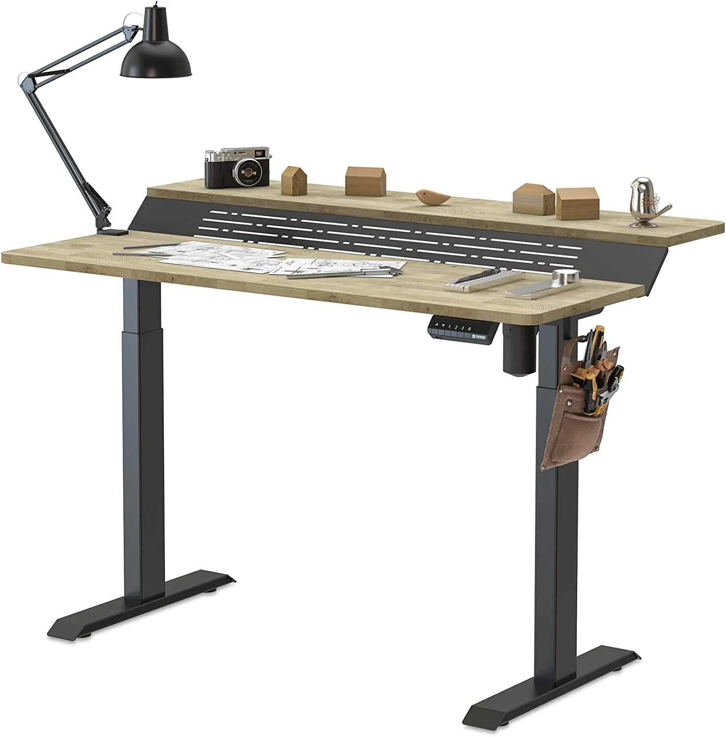 Standing Desk 55x24 Inches Electric Height Adjustable Stand up Desk 2 Tier Sit Stand Home Office Desk Memory Computer Standing Table Ergonomic Workstation