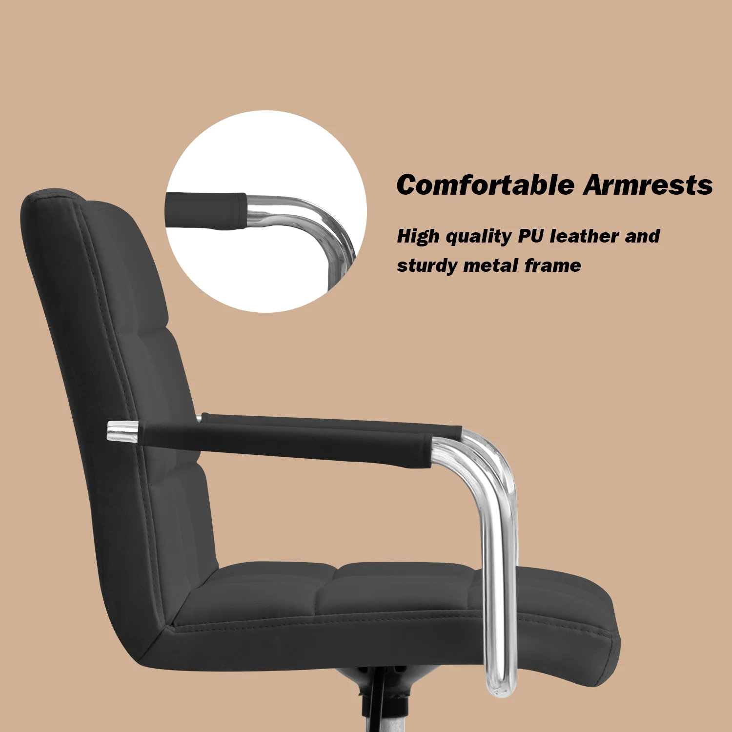 Furmax Mid-Back Office Chair Ribbed PU Leather Executive Chair, Black