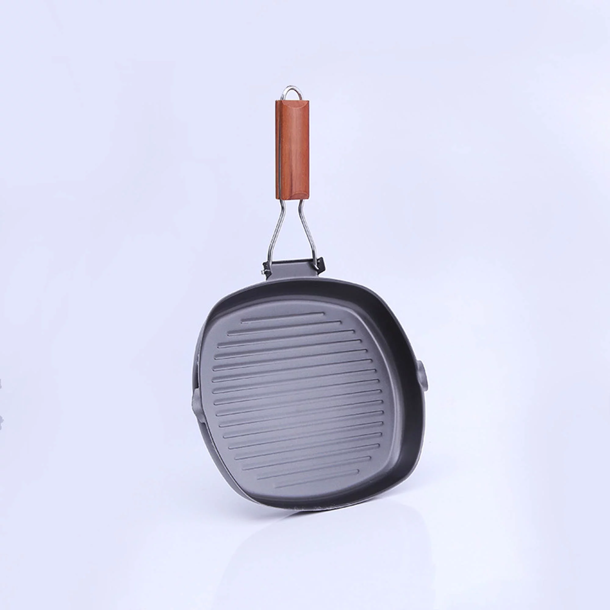 Lisenrain Steak Frying Pan Cast Iron Non Stick Grill Pan Folding Wood Handle