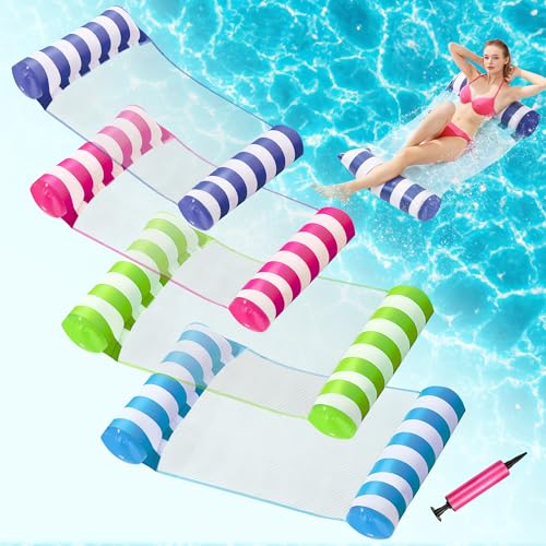 4 Pack Inflatable Pool Floats, OKSUWATER 4-in-1 Water Hammock, Pool Floats Adult Size for Swimming Pool Party Summer Lake Water Fun