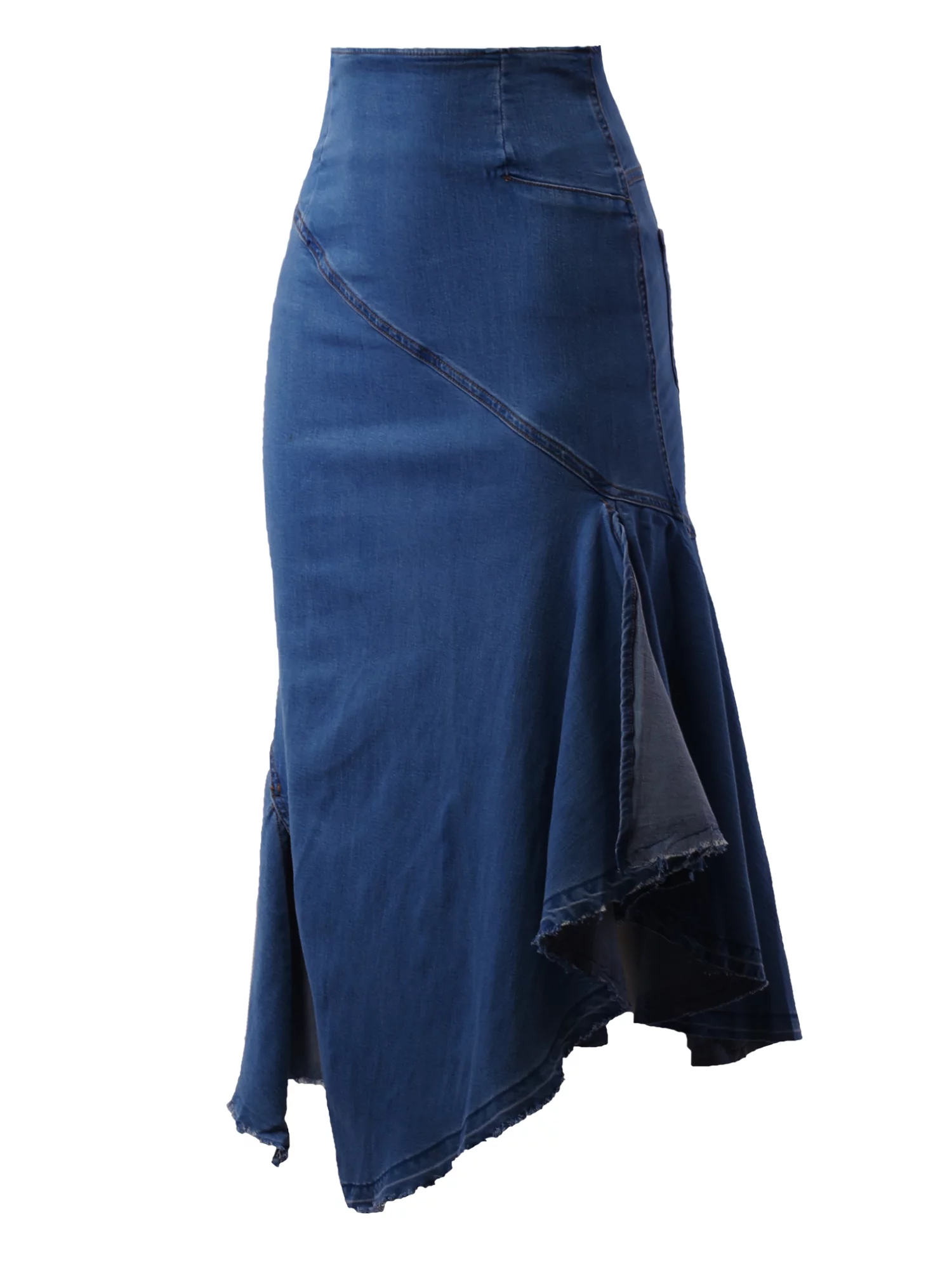 A2Y Women's Casual Rayon High Waist Back Zipper Denim Jean Long Skirts Dark Wash L