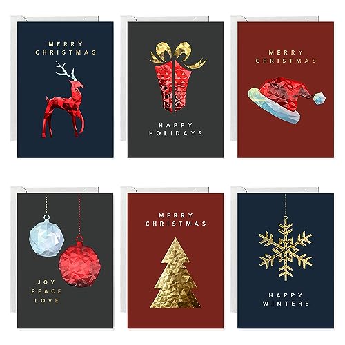 easykart labels 18 Christmas Greeting Card Assortment With Envelopes, Gold Foil With 3D Embossing Effect Design, 5.75 x 4.25 Inch