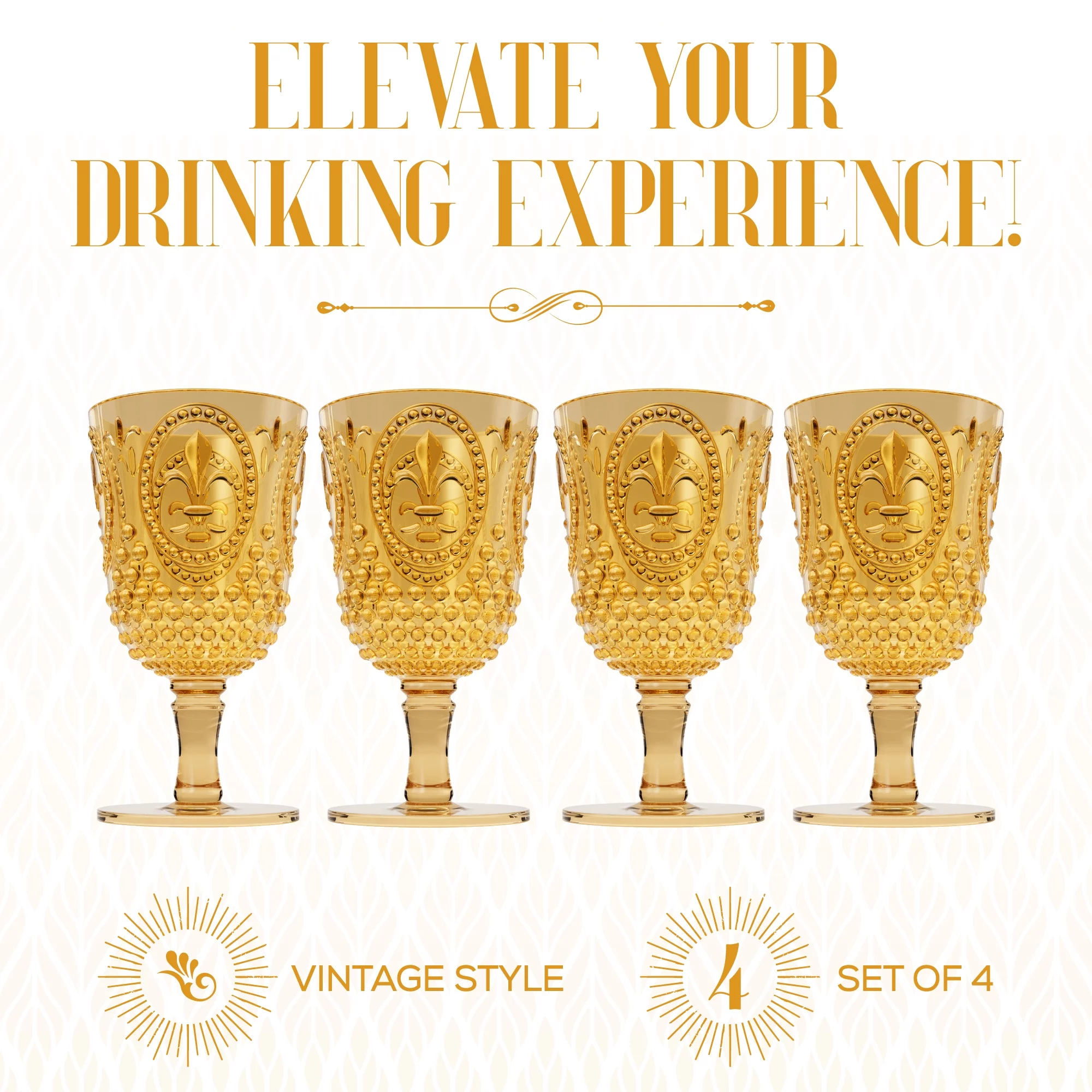 Elle Decor Acrylic Wine Goblets, Set of 4, 15-Ounce, Unbreakable Acrylic Wine Glasses, Amber