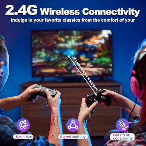 Wireless Retro Game Console Stick, Upgrade Retro Video Gaming Stick Built in 20000+ Games with 23 Emulators, 4K HDMI Output with 2 Pack 2.4G Wireless Controllers for Nostalgia Gifts（64GB）