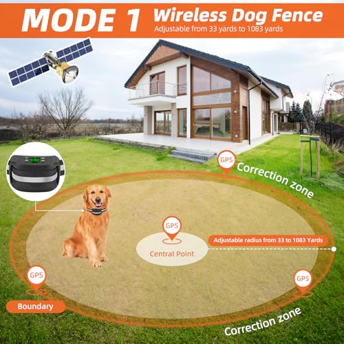 2-in-1 GPS Wireless Dog Fence & Remote Training Collar, Portable Pet Containment System, Electric Dog Fence, Beep/Vibration/Shock Correction Mode, 1 Collar Receiver