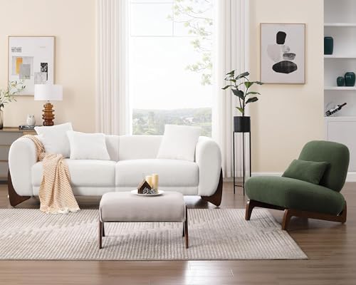 Morden Fort Modern Cloud Couch - 3 Seater Sherpa Boucle Sofa with Wood Legs, Ultra-Thick High Resilience Cushion with 3 Matching Pillows Upholstered Comfy Couch Sofa for Living Room - White