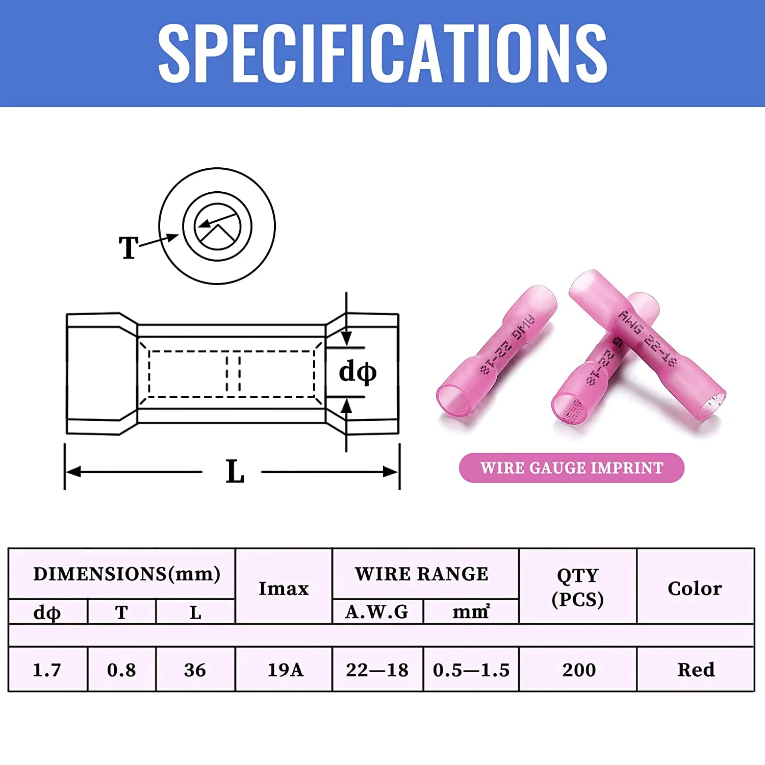 200 PCS Heat Shrink Butt Connectors Qibaok Waterproof Insulated Electrical Crimp Wire Connectors Butt Splice Terminal 22-18 AWG for Automotive Marine Boat Truck Trailer Stereo