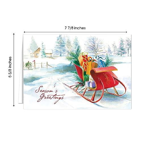 Masterpiece Holiday Greetings Trimmed In Scarlet Christmas Cards / 16 Boxed Snowy Cardinal Wreath Holiday Cards With Silver Foil Lined Envelopes / 5 5/8